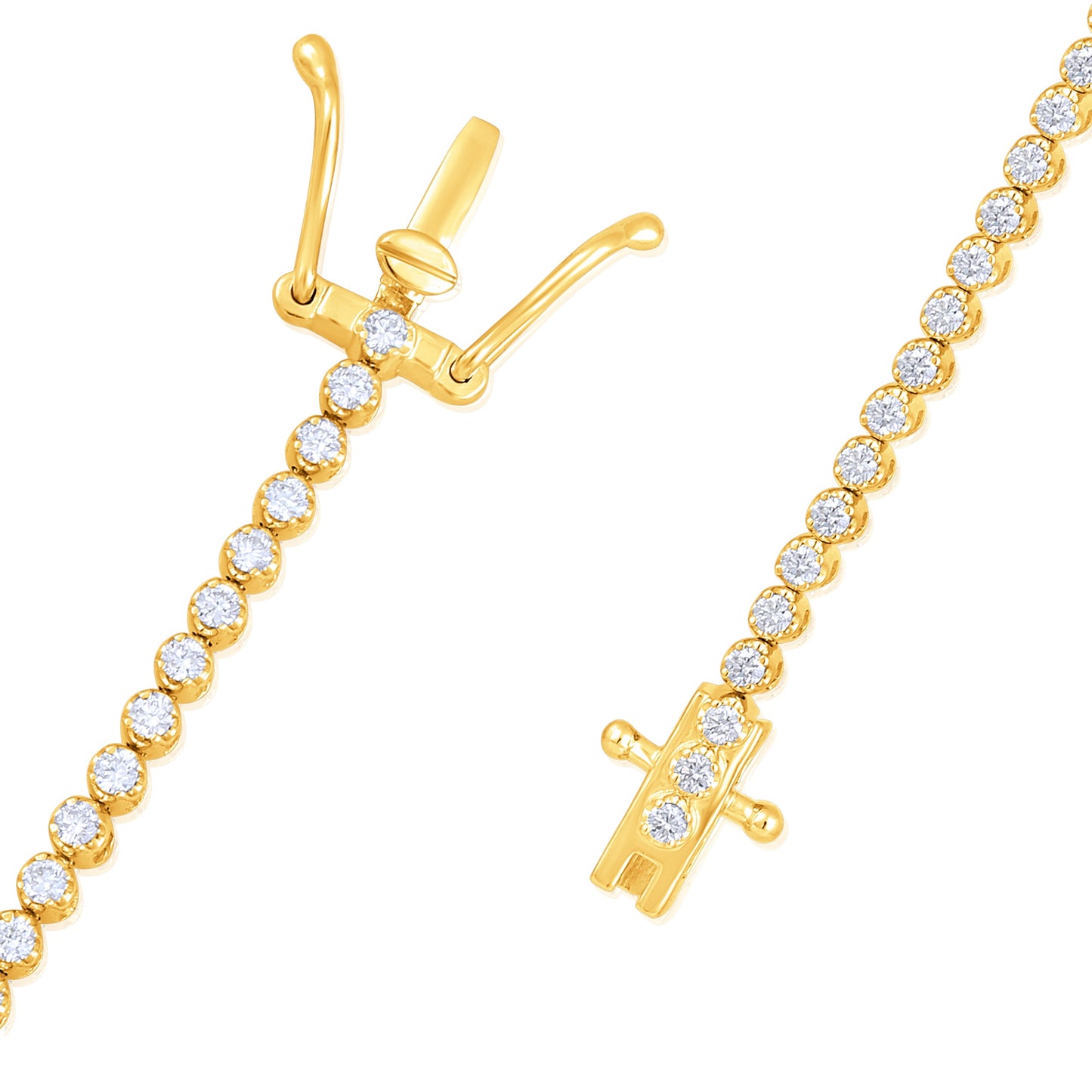 Solid Gold 1ct Natural Diamond 2mm Tiger Tennis Bracelet