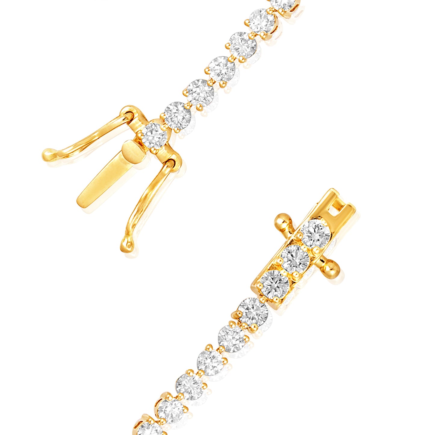 Solid Gold 3ct Natural Diamond 2.45mm 3 Prong Tennis Bracelet