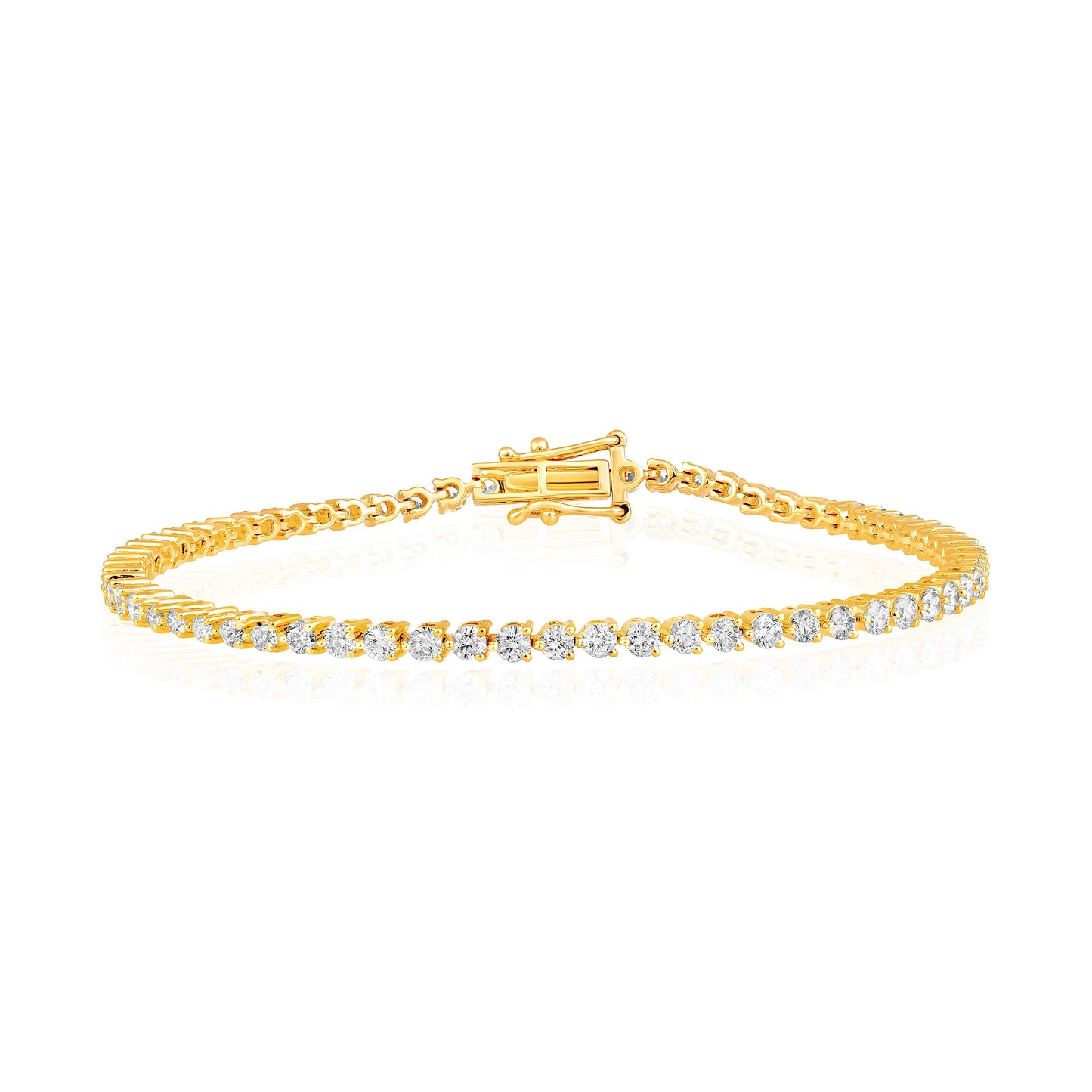Solid Gold 3ct Natural Diamond 2.45mm 3 Prong Tennis Bracelet