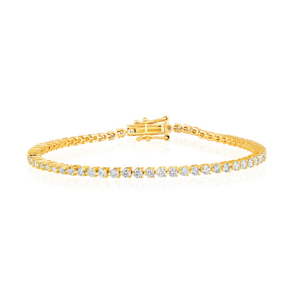 Solid Gold 3ct Natural Diamond 2.45mm 3 Prong Tennis Bracelet
