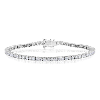 Solid Gold 3ct Natural Diamond 2.65mm 4 Prong Tennis Bracelet