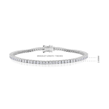 Solid Gold 3ct Natural Diamond 2.65mm 4 Prong Tennis Bracelet