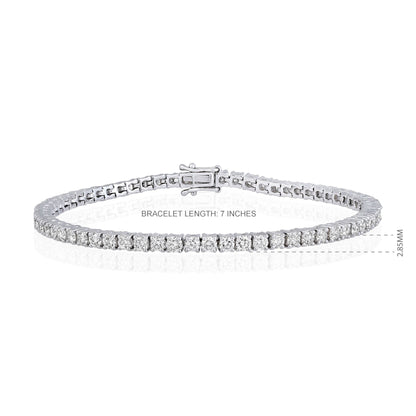 Solid Gold 4ct Natural Diamond 2.85mm 4 Prong Tennis Bracelet