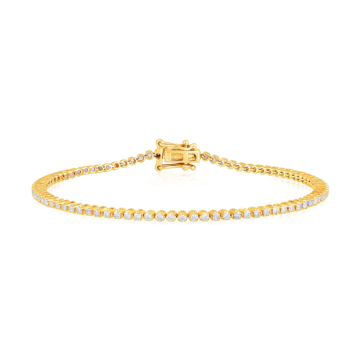 Solid Gold 1ct Natural Diamond 2mm Tiger Tennis Bracelet