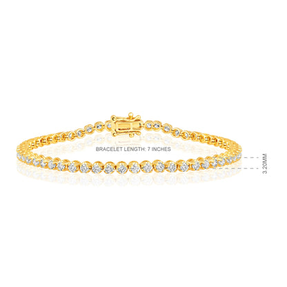 Solid Gold 3ct Natural Diamond 3.2mm Tiger Tennis Bracelet