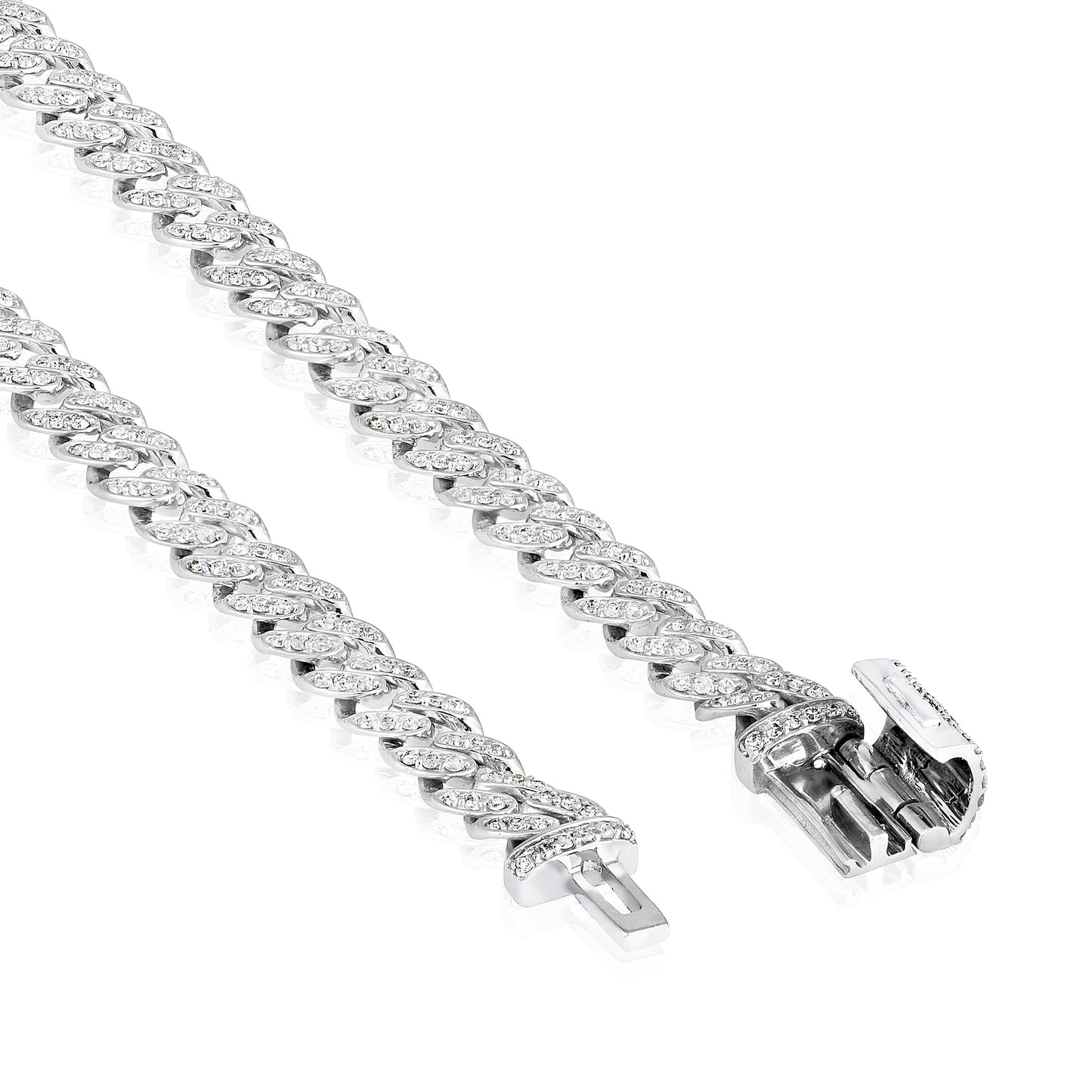 Solid Gold 0.7ct Natural Diamond 4mm Cuban Link Chain Bracelet