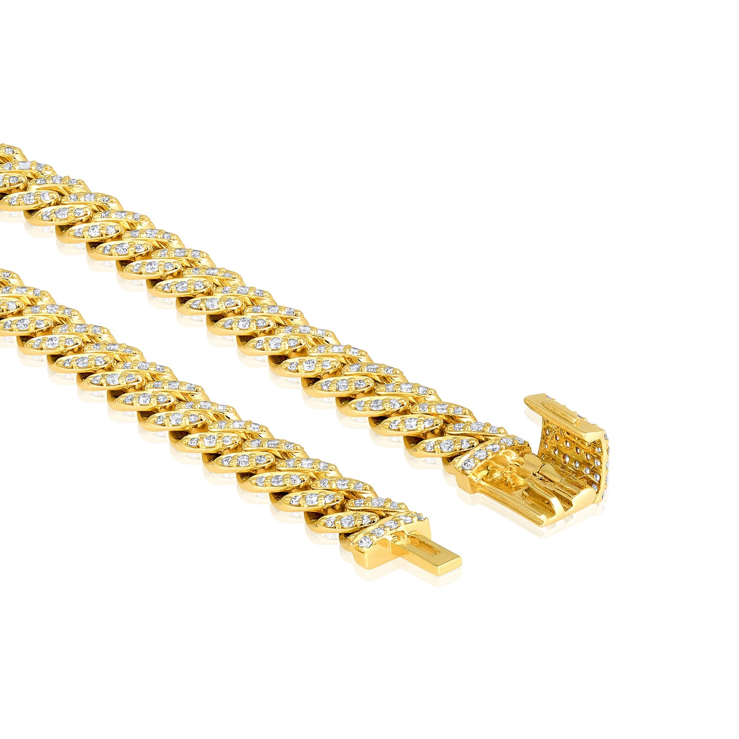 Solid Gold 2.1ct Natural Diamond 7mm Cuban Link Chain Bracelet