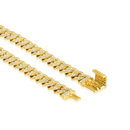 Solid Gold 2.1ct Natural Diamond 7mm Cuban Link Chain Bracelet