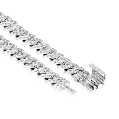 Solid Gold 2.4ct Natural Diamond 7mm Cuban Link Chain Bracelet