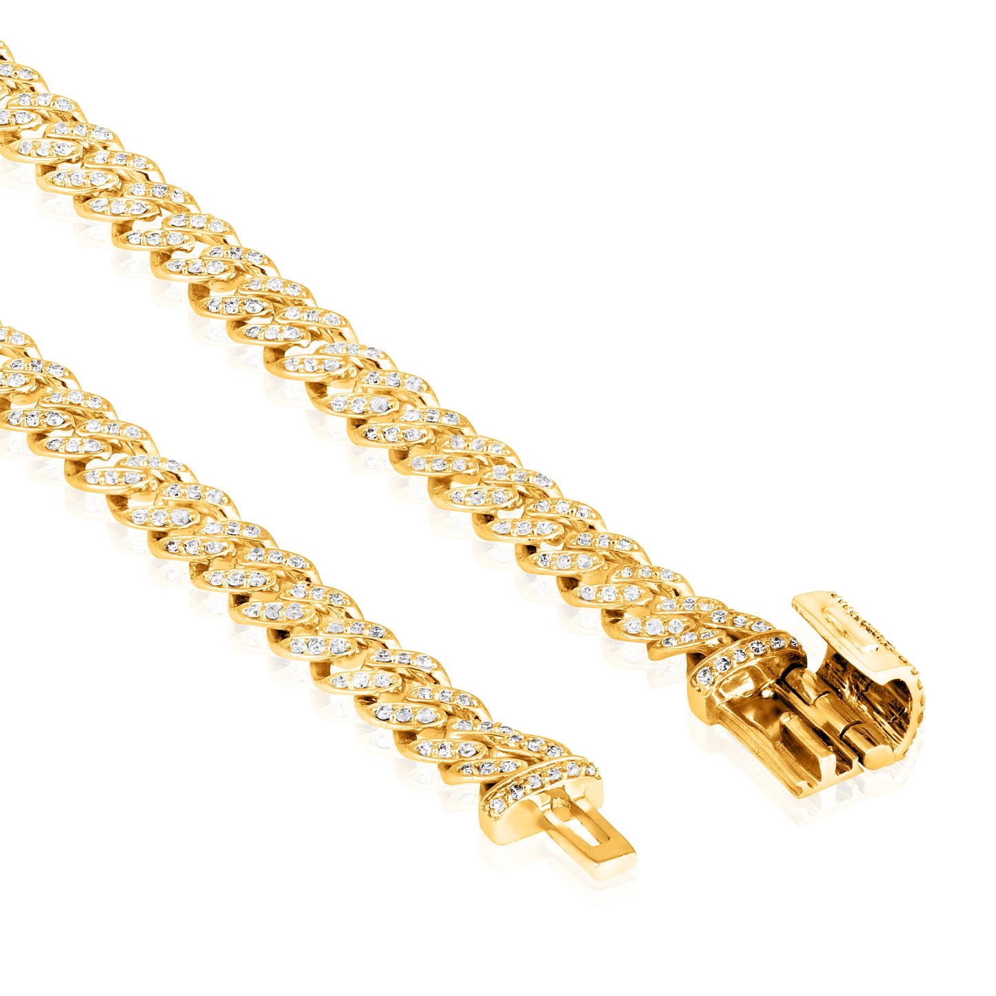 Solid Gold 0.7ct Natural Diamond 4mm Cuban Link Chain Bracelet