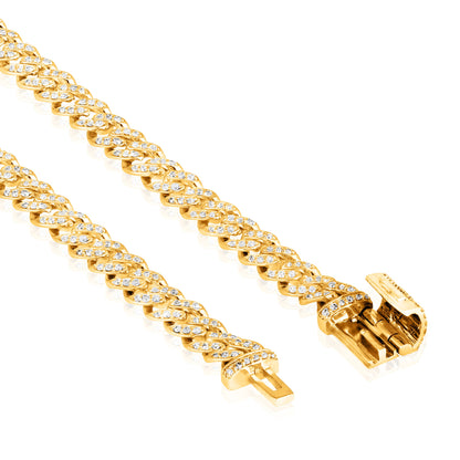 Solid Gold 0.7ct Natural Diamond 4mm Cuban Link Chain Bracelet