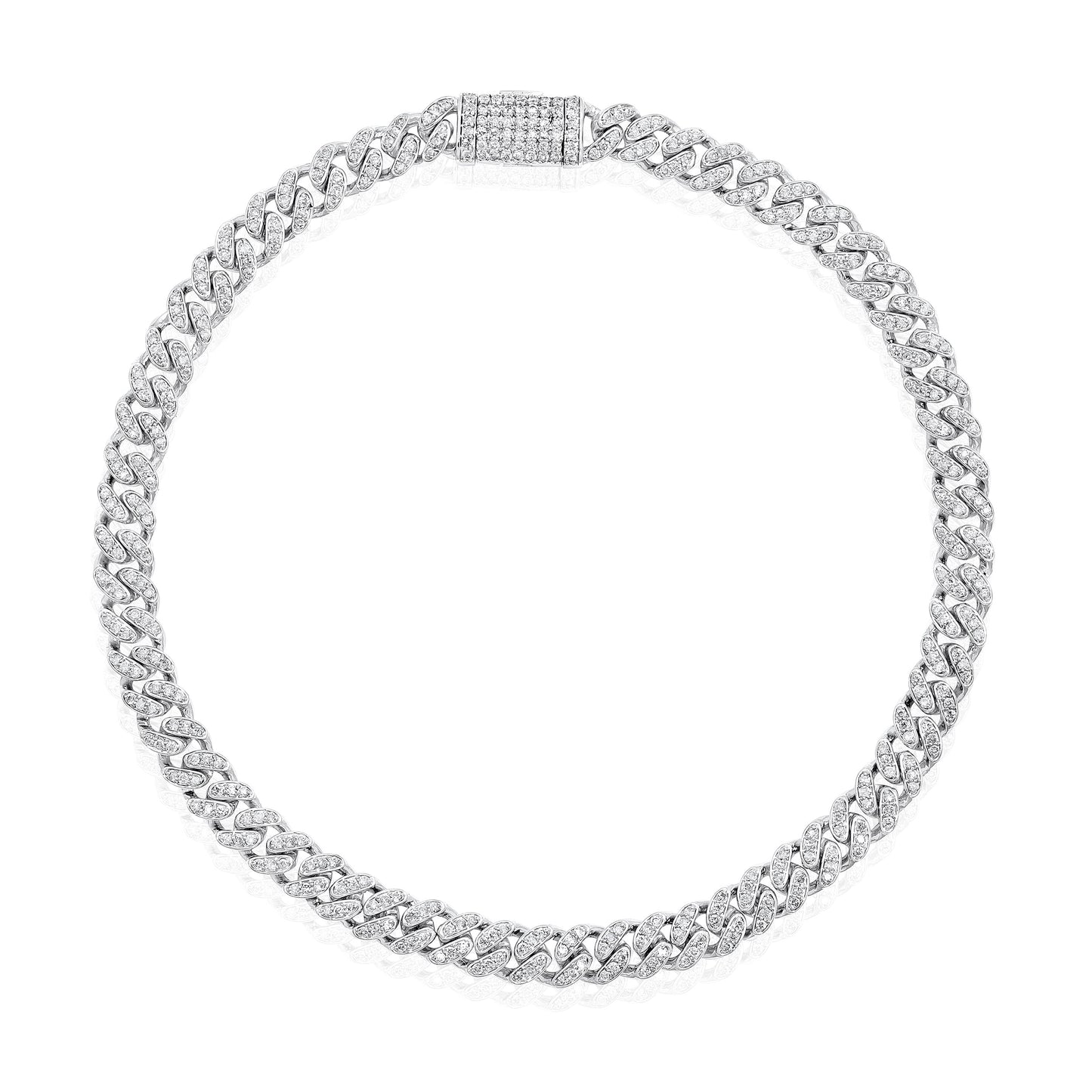 Solid Gold 0.7ct Natural Diamond 4mm Cuban Link Chain Bracelet
