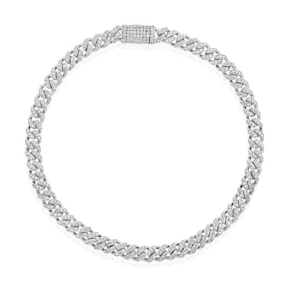 Solid Gold 0.7ct Natural Diamond 4mm Cuban Link Chain Bracelet