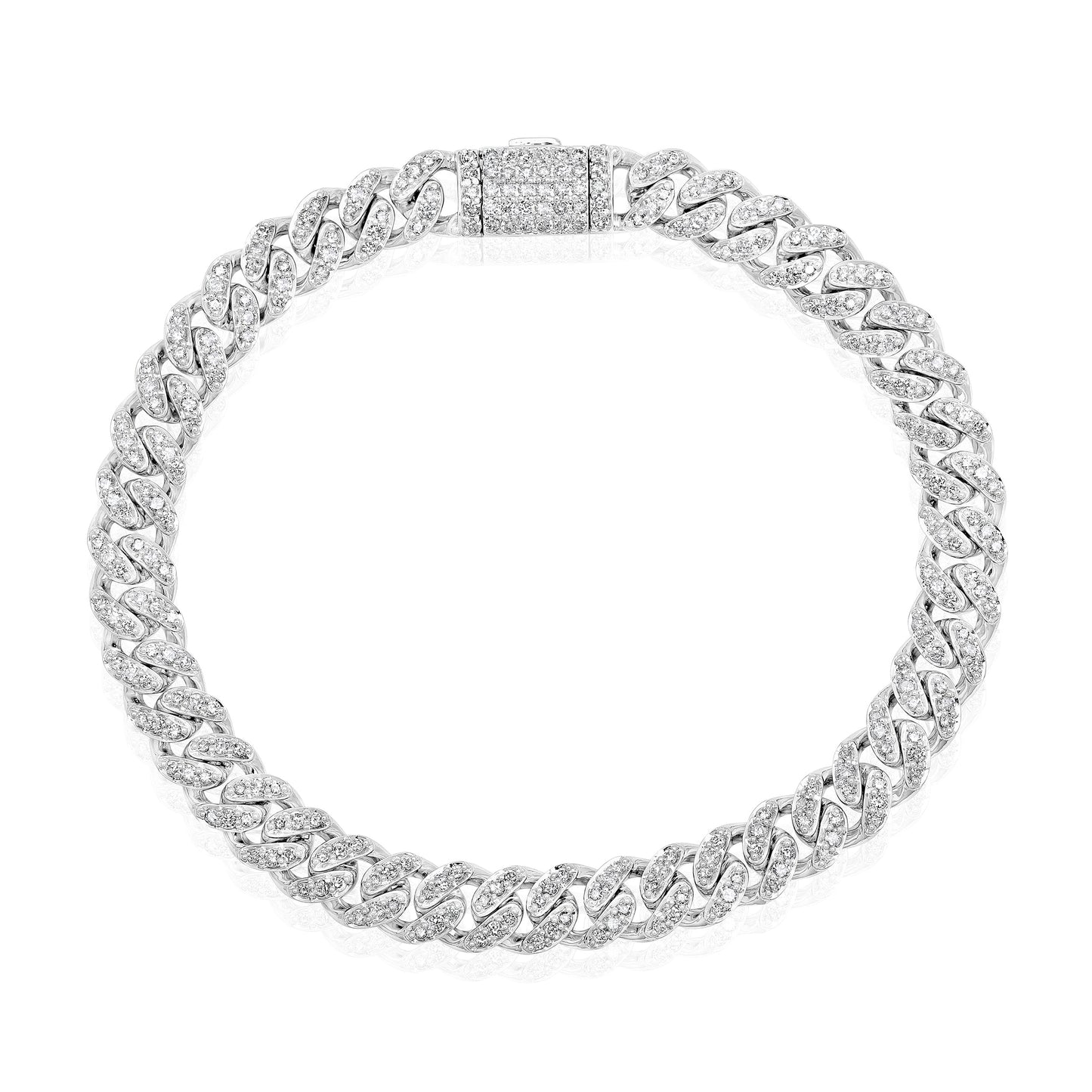 Solid Gold 2.4ct Natural Diamond 7mm Cuban Link Chain Bracelet