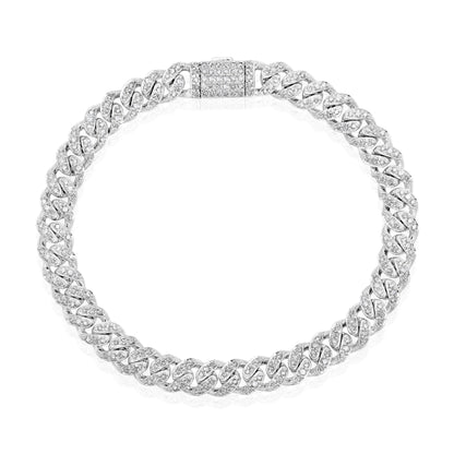 Solid Gold 2.4ct Natural Diamond 7mm Cuban Link Chain Bracelet