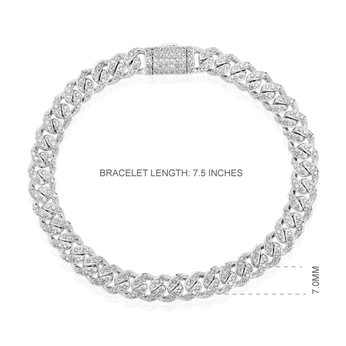 Solid Gold 2.4ct Natural Diamond 7mm Cuban Link Chain Bracelet