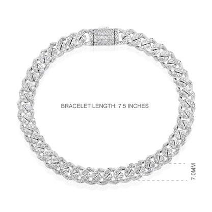 Solid Gold 2.4ct Natural Diamond 7mm Cuban Link Chain Bracelet