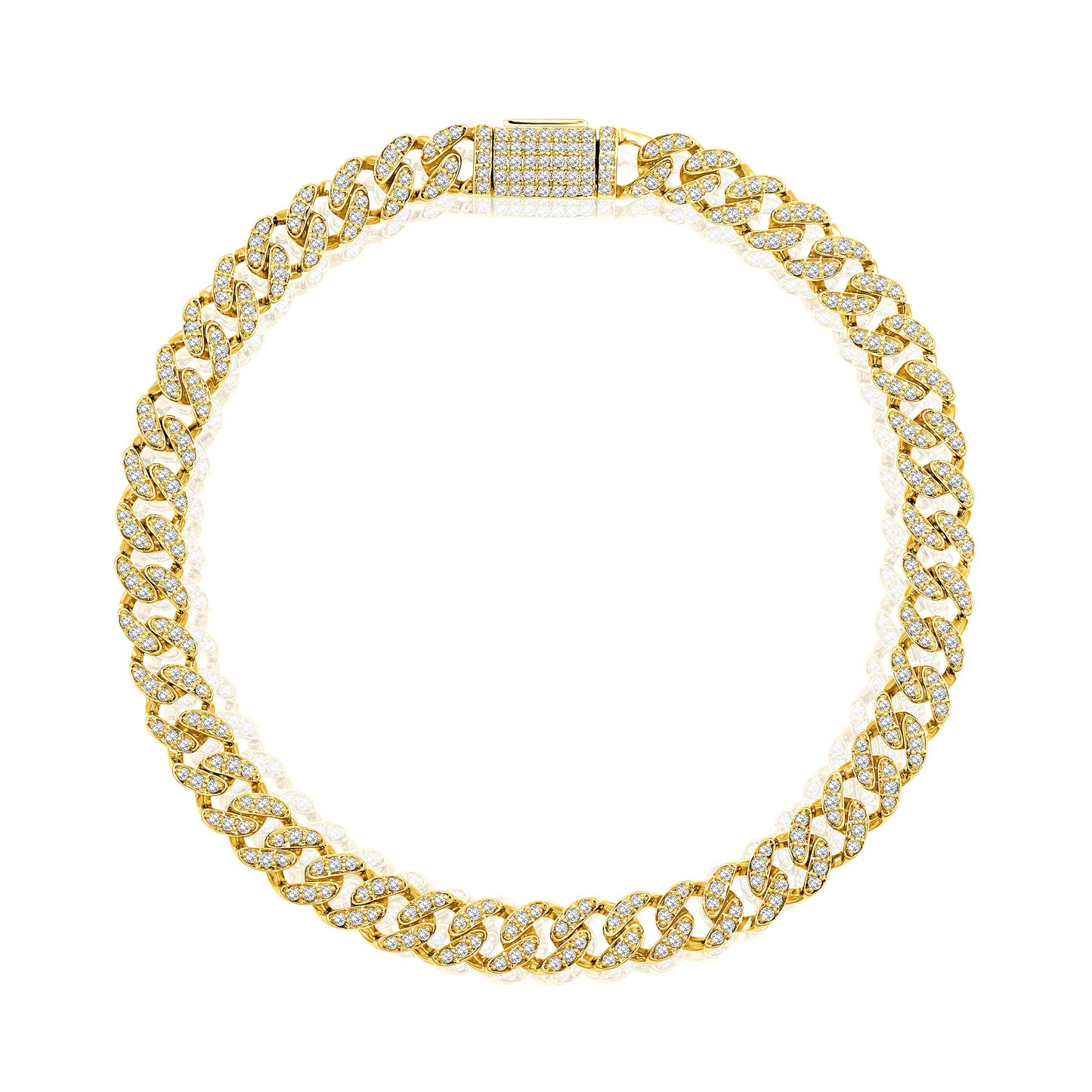 Solid Gold 1.4ct Natural Diamond 5mm Cuban Link Chain Bracelet