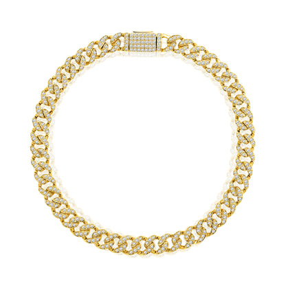 Solid Gold 1.4ct Natural Diamond 5mm Cuban Link Chain Bracelet