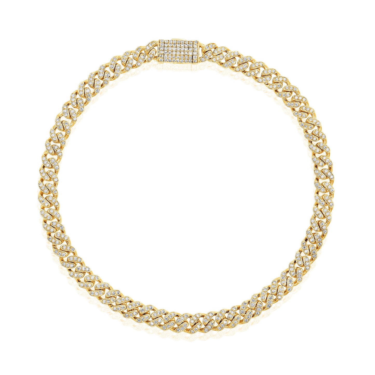 Solid Gold 0.7ct Natural Diamond 4mm Cuban Link Chain Bracelet