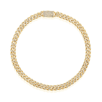 Solid Gold 0.7ct Natural Diamond 4mm Cuban Link Chain Bracelet