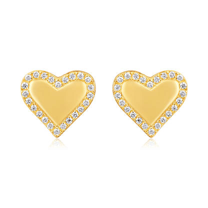 Solid Gold 0.1ct Natural Diamond Heart Halo Bezel Bubble Stud Earrings