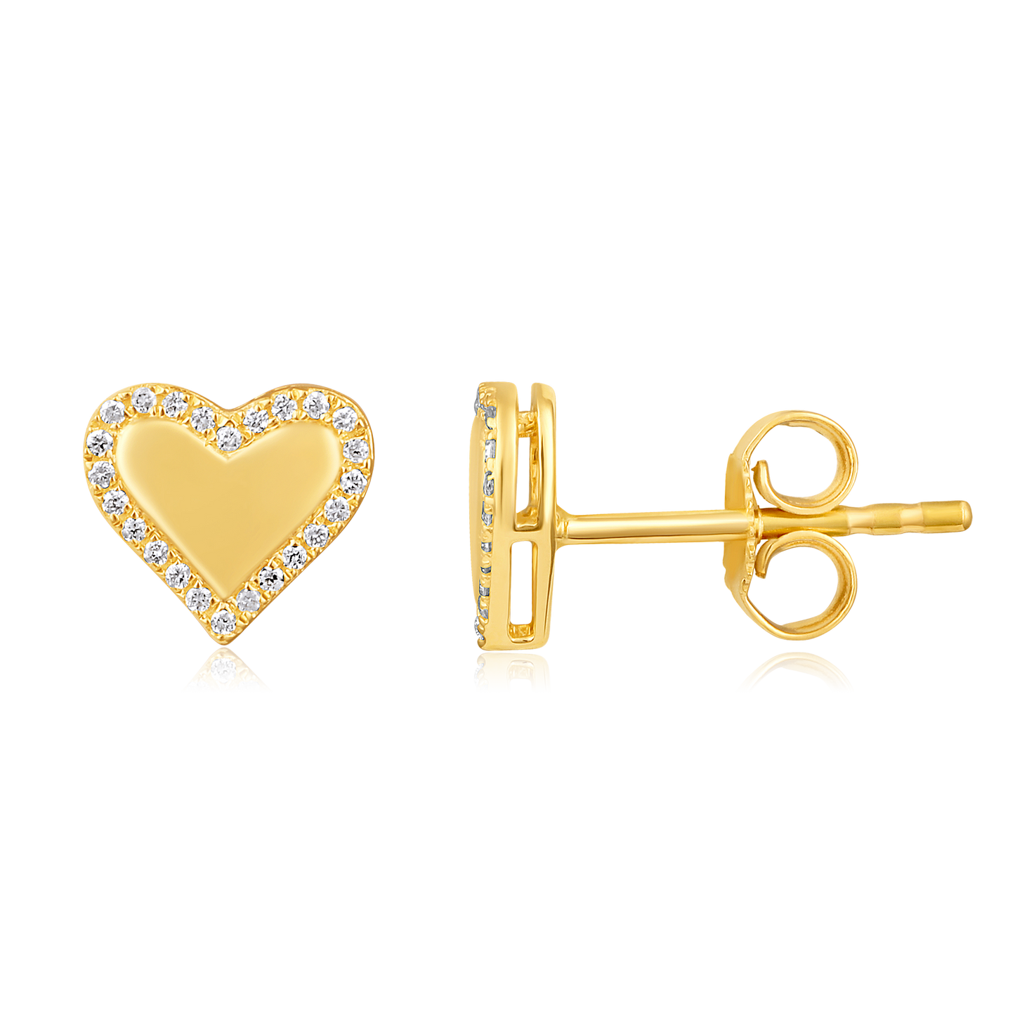 Solid Gold 0.1ct Natural Diamond Heart Halo Bezel Bubble Stud Earrings