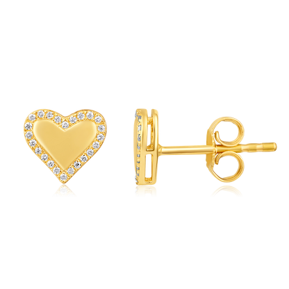 Solid Gold 0.1ct Natural Diamond Heart Halo Bezel Bubble Stud Earrings