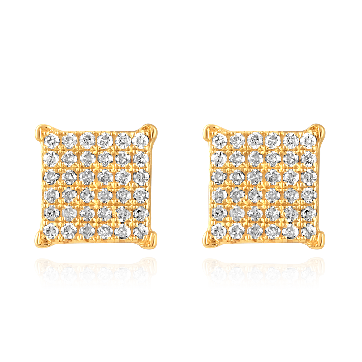 Solid Gold 0.13ct Natural Diamond Rhombus Square Studded Stud Earrings