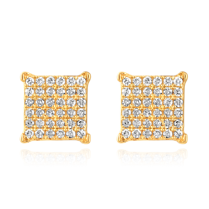 Solid Gold 0.13ct Natural Diamond Rhombus Square Studded Stud Earrings