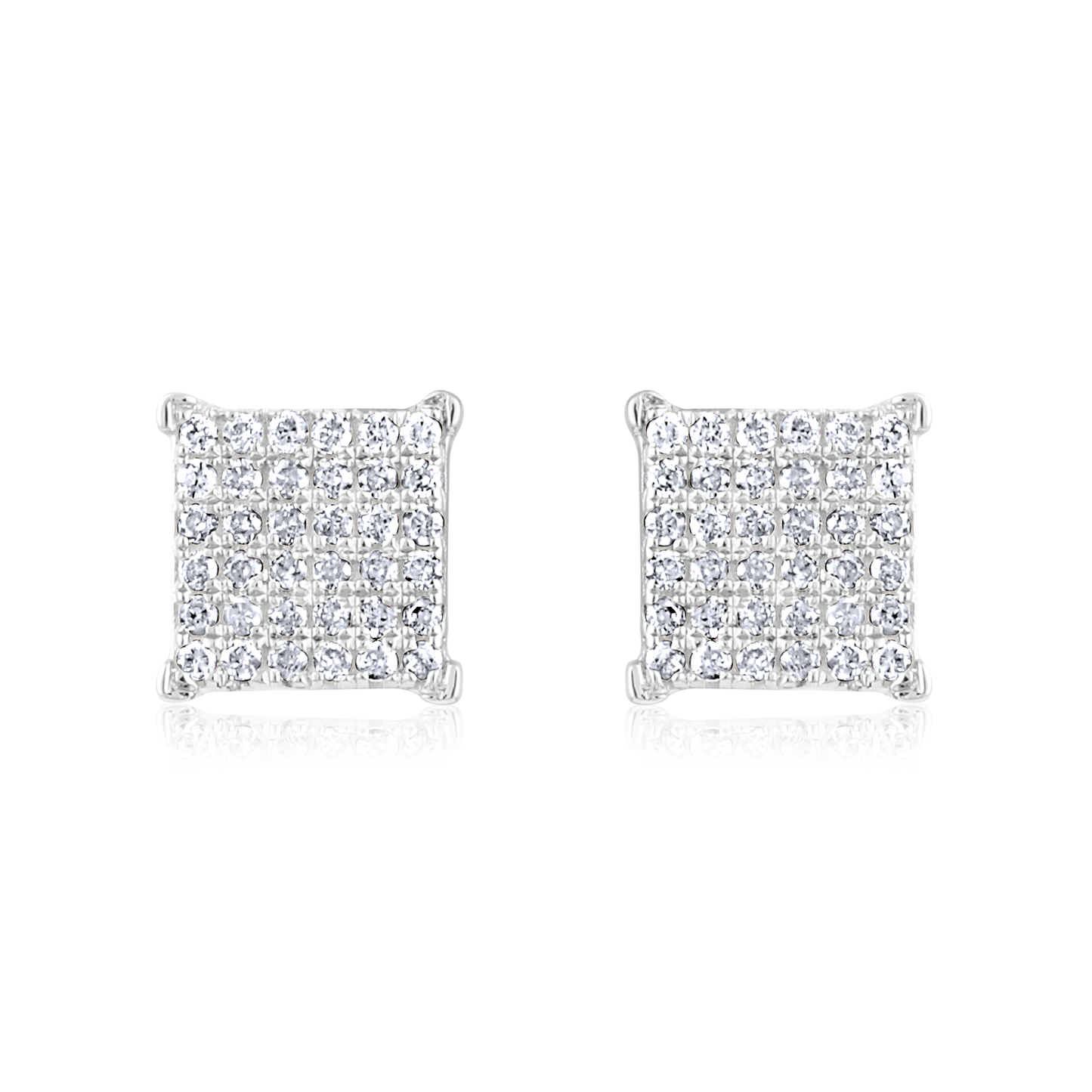 Solid Gold 0.12ct Natural Diamond Square Rhombus Cluster Stud Earrings