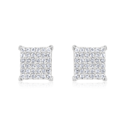 Solid Gold 0.12ct Natural Diamond Square Rhombus Cluster Stud Earrings