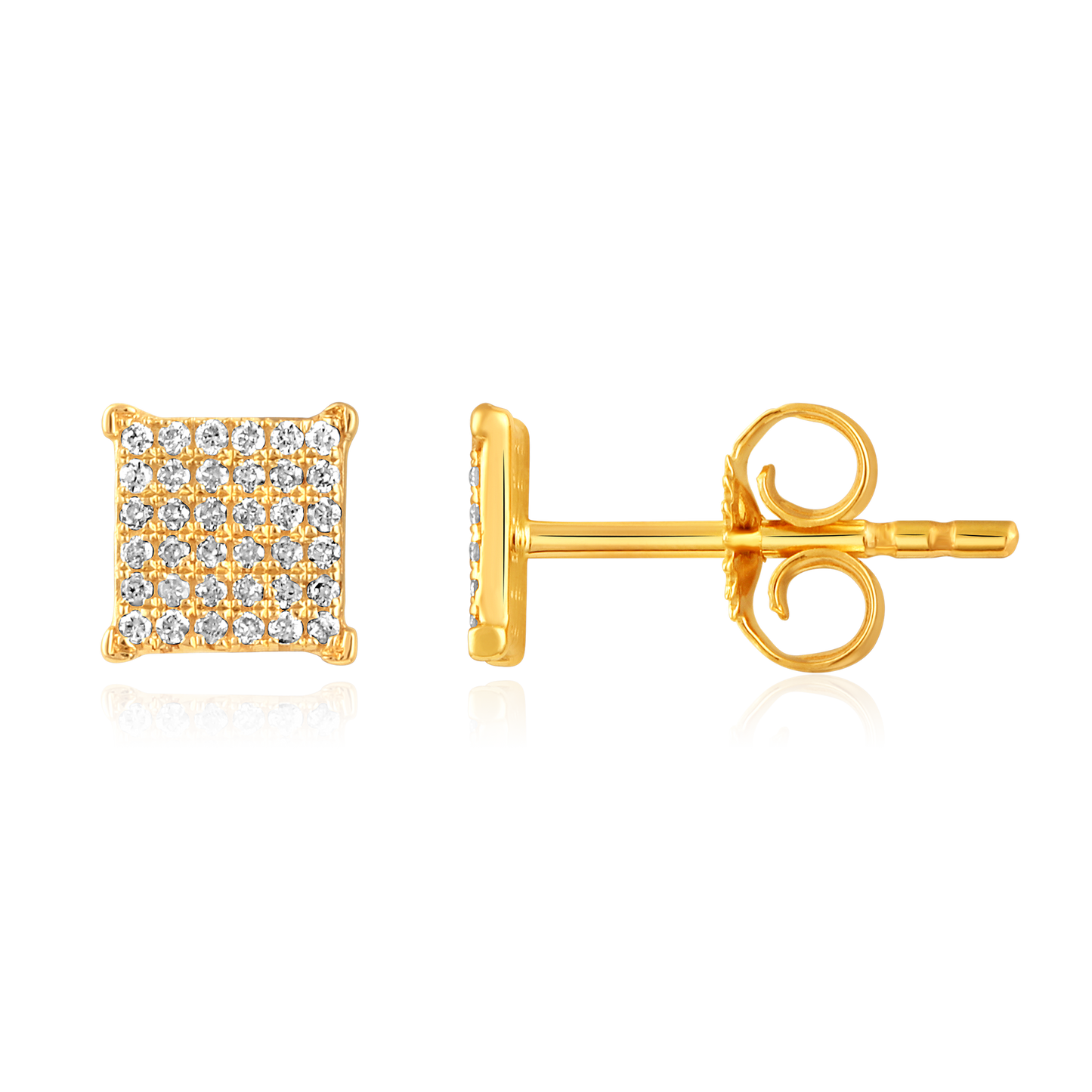 Solid Gold 0.13ct Natural Diamond Rhombus Square Studded Stud Earrings