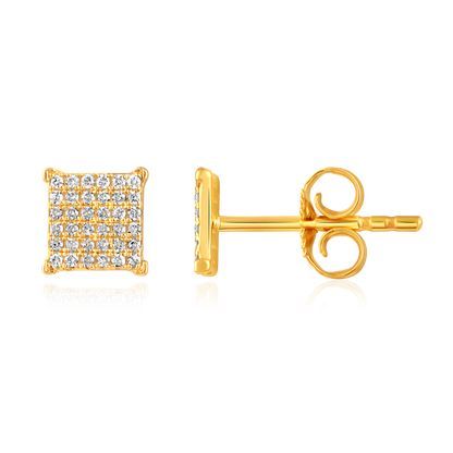 Solid Gold 0.13ct Natural Diamond Rhombus Square Studded Stud Earrings