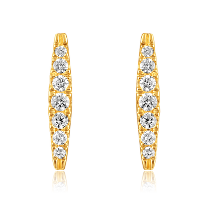 Solid Gold 0.2ct Natural Diamond Bar Drop Stick Stud Earrings