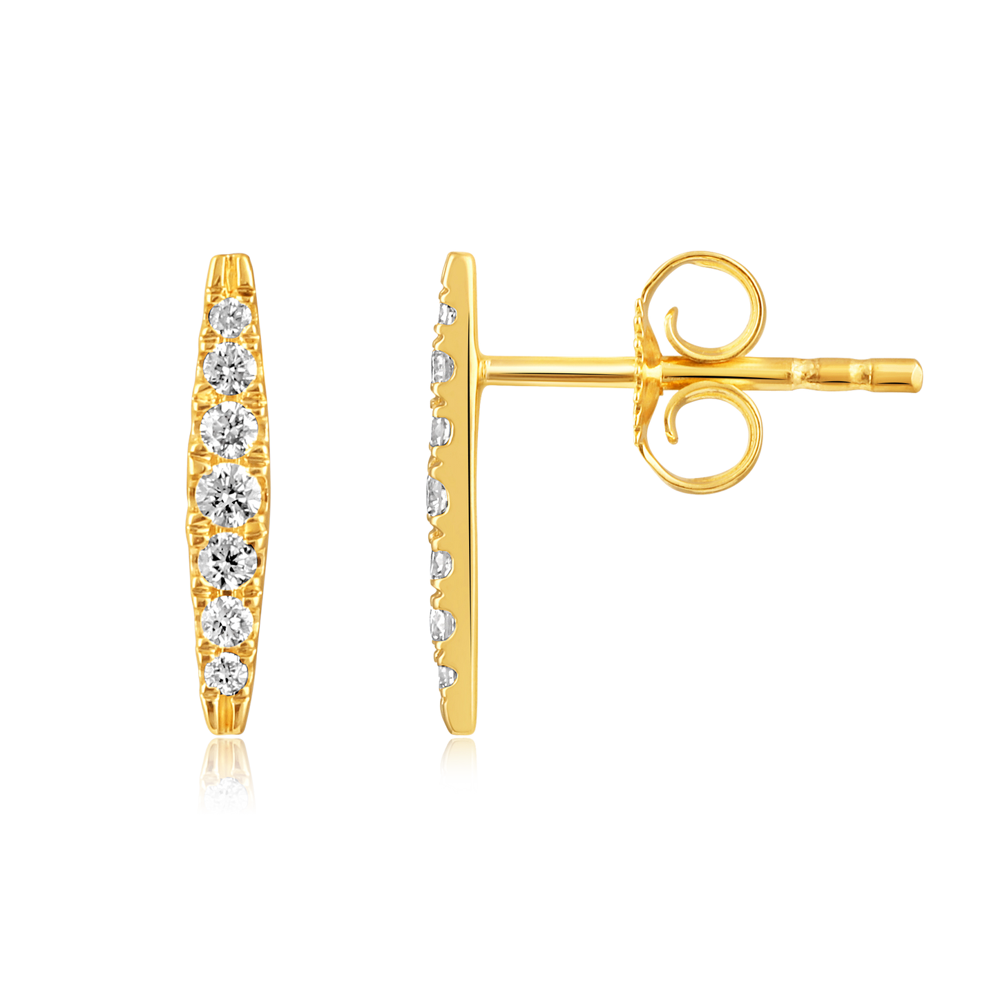 Solid Gold 0.2ct Natural Diamond Bar Drop Stick Stud Earrings