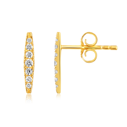Solid Gold 0.2ct Natural Diamond Bar Drop Stick Stud Earrings