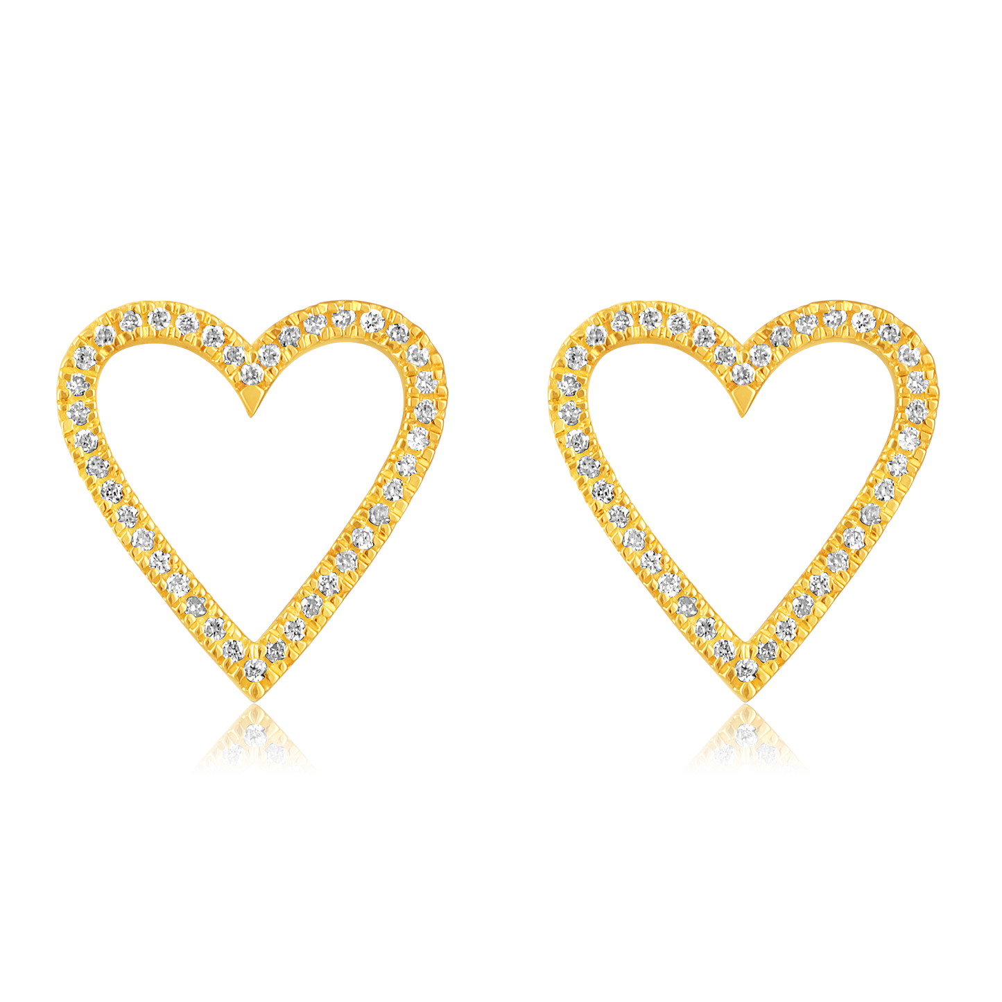 Solid Gold 0.2ct Natural Diamond Heart CutOut Charm Stud Earrings