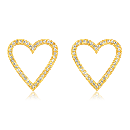 Solid Gold 0.2ct Natural Diamond Heart CutOut Charm Stud Earrings