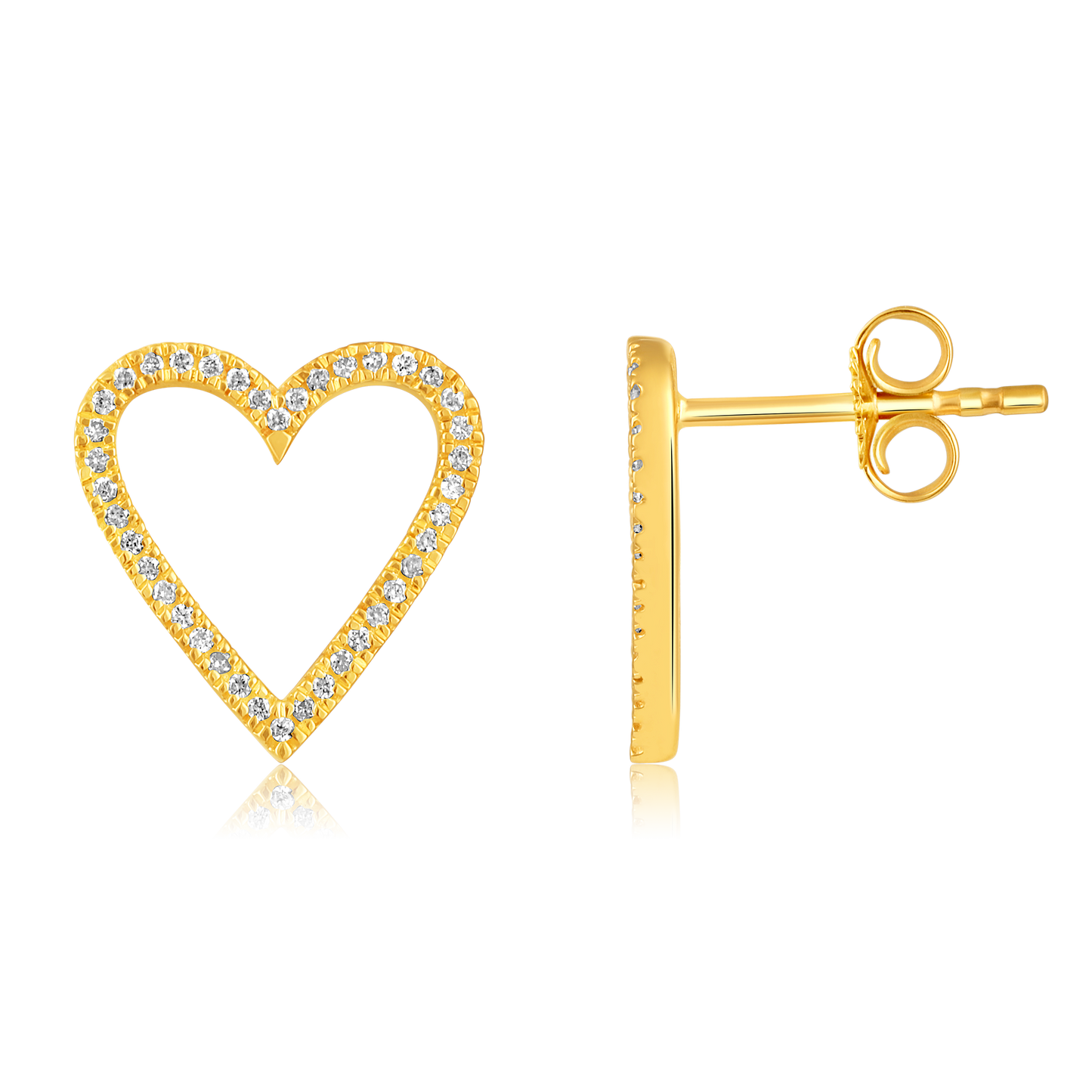 Solid Gold 0.2ct Natural Diamond Heart CutOut Charm Stud Earrings
