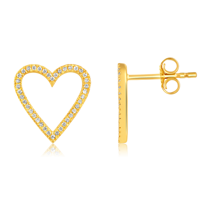 Solid Gold 0.2ct Natural Diamond Heart CutOut Charm Stud Earrings