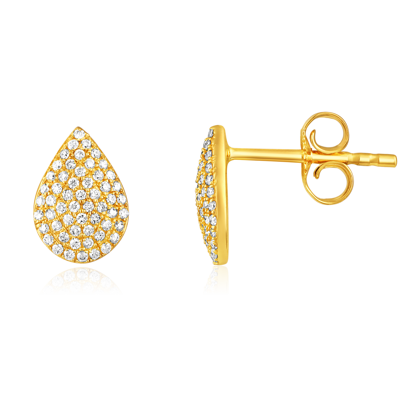 Solid Gold 0.22ct Natural Diamond Tear Drop Pear Studded Stud Earrings
