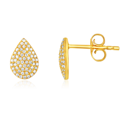 Solid Gold 0.22ct Natural Diamond Tear Drop Pear Studded Stud Earrings