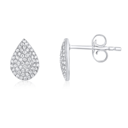 Solid Gold 0.22ct Natural Diamond Drop Tear Pear Studded Stud Earrings