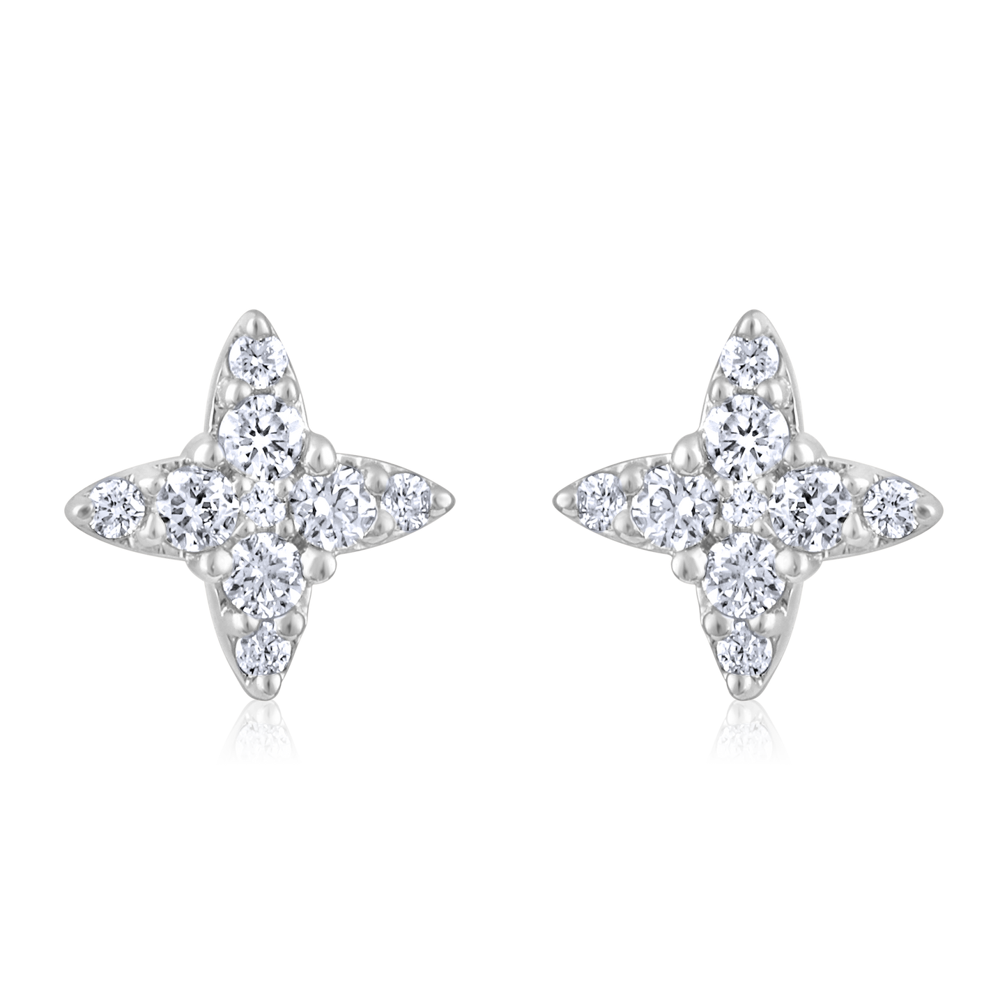 Solid Gold 0.2ct Natural Diamond Spark Floral Star Spike Stud Earrings