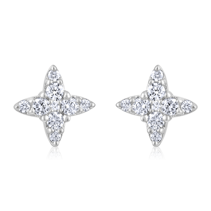 Solid Gold 0.2ct Natural Diamond Spark Floral Star Spike Stud Earrings