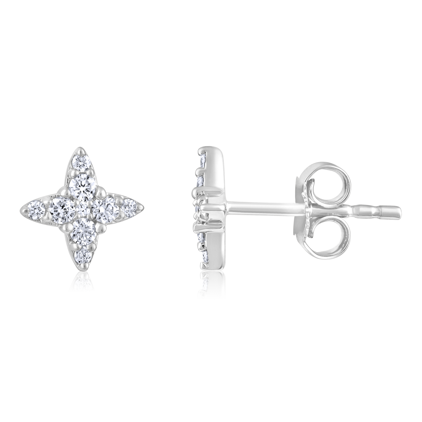 Solid Gold 0.2ct Natural Diamond Spark Floral Star Spike Stud Earrings