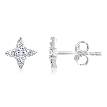 Solid Gold 0.2ct Natural Diamond Spark Floral Star Spike Stud Earrings