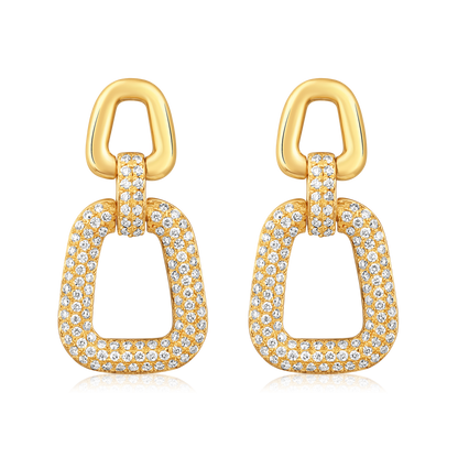 Solid Gold 0.4ct Natural Diamond Chain Link Cuban Dangle Drop Earrings