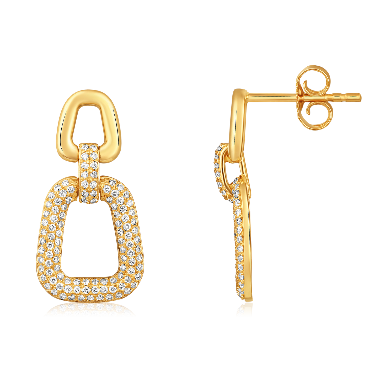 Solid Gold 0.4ct Natural Diamond Chain Link Cuban Dangle Drop Earrings
